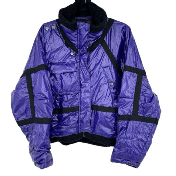 Free People Vagabond Fleece Bomber Jacket Size XS Purple Oversized Packable - Picture 1 of 14